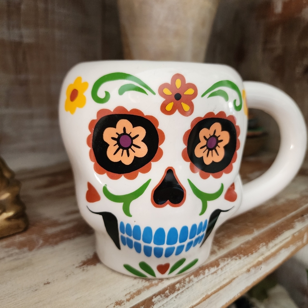 LAST CHANCE !! Large Dia de los Muertos Sugar Skull Coffee Mug